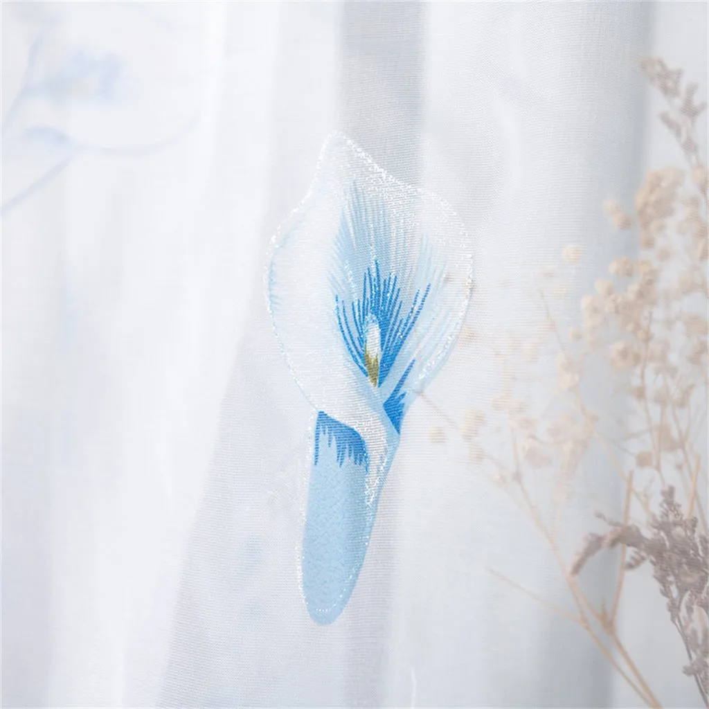 200x150cm Curtains For Living Room Daffodil Flower Print Tulle Curtain Handle Tulle Coveted 1 FabricWindow Decoration 67