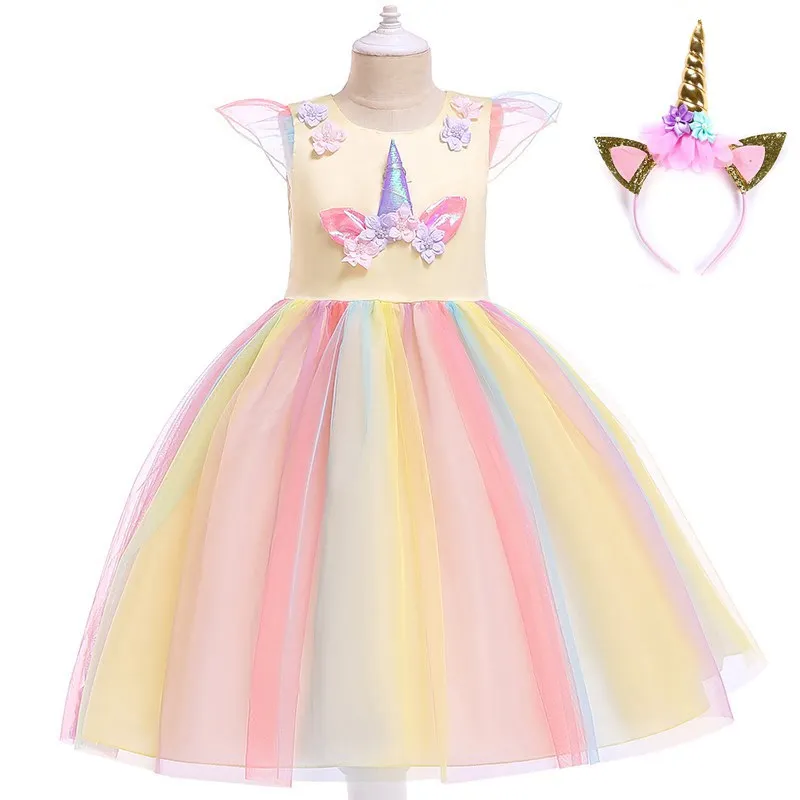 Unicorn Dress G Set VOGUEON/платье-пачка с единорогом для маленьких девочек; Летние Элегантные вечерние платья без рукавов; детское нарядное платье с единорогом; костюм на день рождения - Цвет: Unicorn Dress G Set