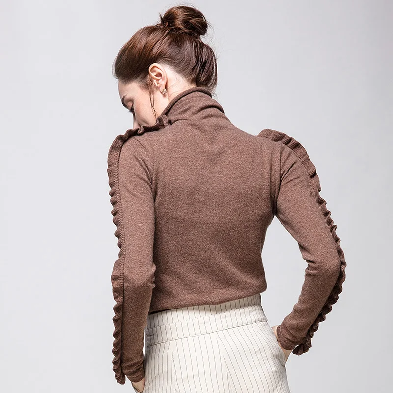 SuyaDream Women Wool Pullover 100%Cashmere Turtleneck Sweater For Ruffles Long Sleeve 2022 Fall Winter Sweaters | Женская одежда