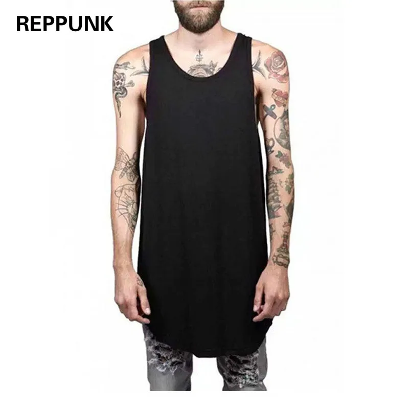 REPPUNK 2018 модная уличная мужская летняя удлиненная майка в стиле хип хоп Полосатая