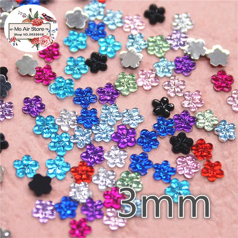 2000 шт 3 мм Блестящий смешанный цвет мини цветок акриловые стразы плоская спина