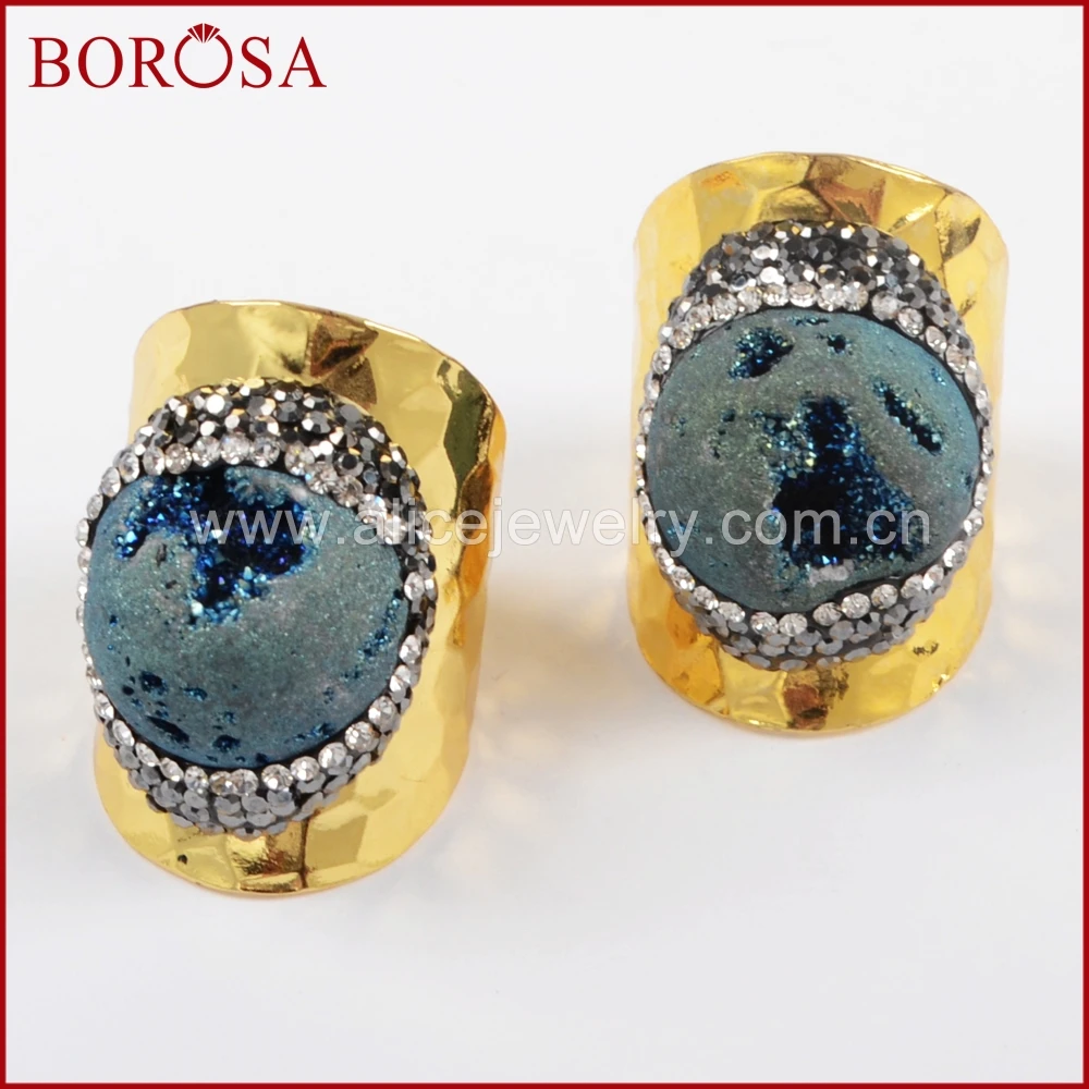 Модное кольцо BOROSA золотого цвета с голубой друзой высококачественные модные