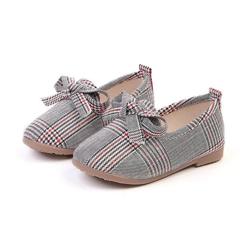 New Spring Autumn Girls Shoes All-match Kids Fashion Children Princess Lady With Bow-knot Flats Striped Grid | Детская одежда и
