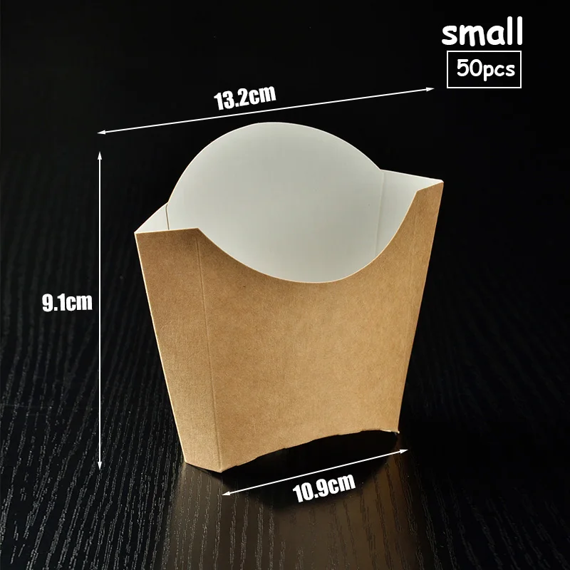 Small-50pcs Коробка для картофеля фри фаст-фуд упаковка на вынос крафт-бумага миска для перекуса антимасляные чашки вынимают быстро держатели пищи одноразовые инструменты - Цвет: Small-50pcs