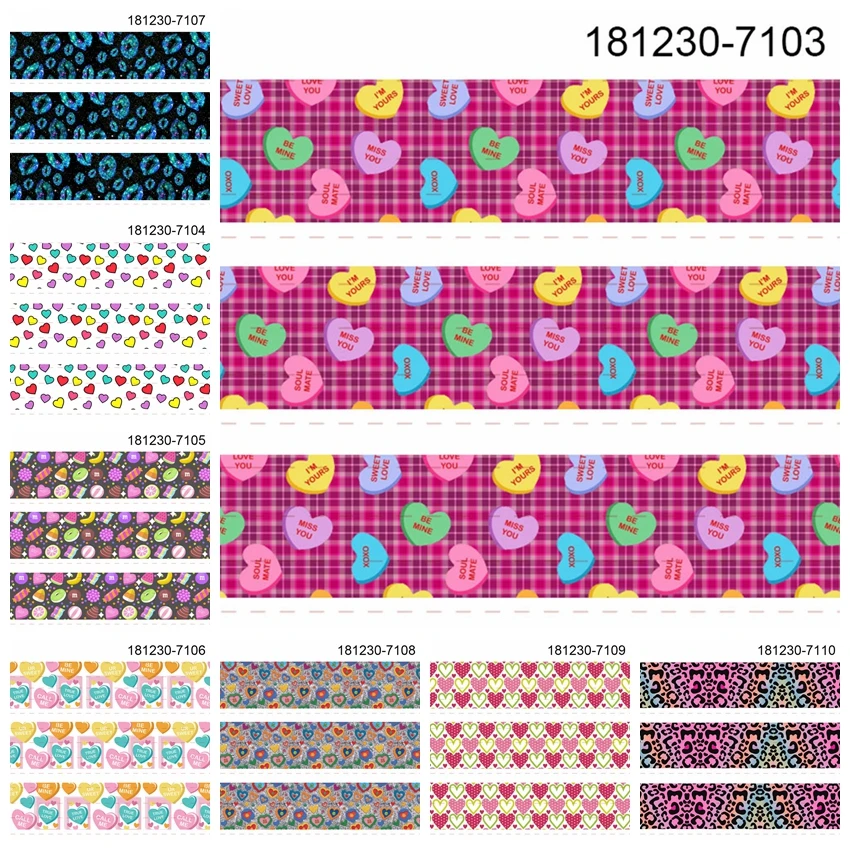 

New 50 yards Valentine's Day ribbon colorful heart printed grosgrain ribbon 7103-7112