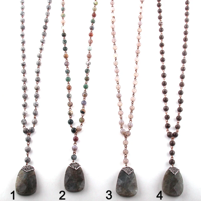 Fashion Bohemian Tribal Jewelry Rosary Chain Handmake Paved Stone Pendant Necklace | Украшения и аксессуары