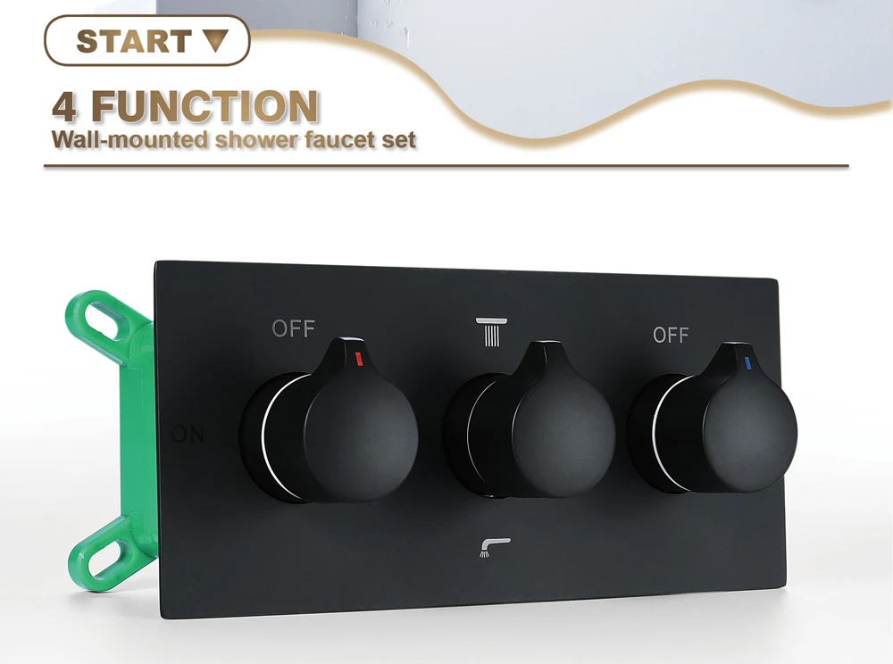 Black Rainfall Shower Waterfall Shower Head Shower Set Brass Shower Faucets Massage Spray Showers Bathroom