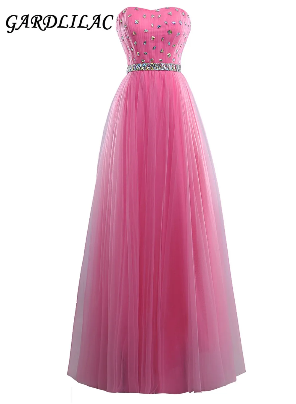 

Розовое длинное платье подружки невесты без бретелек, большие размеры, свадебное платье из тюля с бусинами, платье подружки невесты для вып...