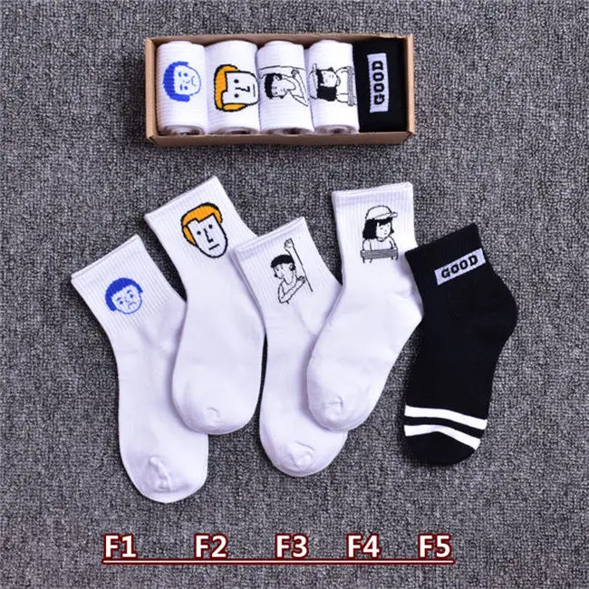 5 пар/лот носки для женщин Весна Лето Харадзюку мультфильм печати носки женские повседневные короткие носки хлопок кактус sox дамы meias - Цвет: F