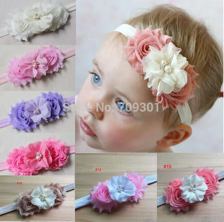 

40Pcs/lot, Chiffon Flower Baby Headband,Stretchy Nylon Girls Hairband,Cluster Shabby Children Headwraps,Kids Hair Accessoires