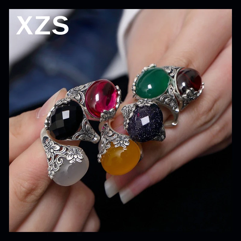100% Genuine S990 Sterling Silver Chinese Style Hand Made Gem Vintage Rings Women Luxury Valentine's Day Gift Jewelry JZCN-18001 |