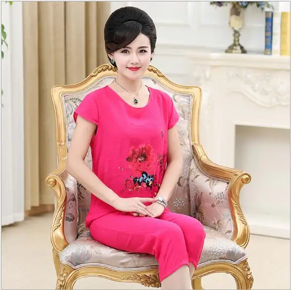 rose red Fdfkalk, 9 видов стилей, Цветочная, хлопковая, льняная Пижама, Женский пижамный комплект, летняя Пижама, Mujer, XL-4XL размера плюс, комплект одежды для сна, спортивный костюм q1211 - Цвет: rose red