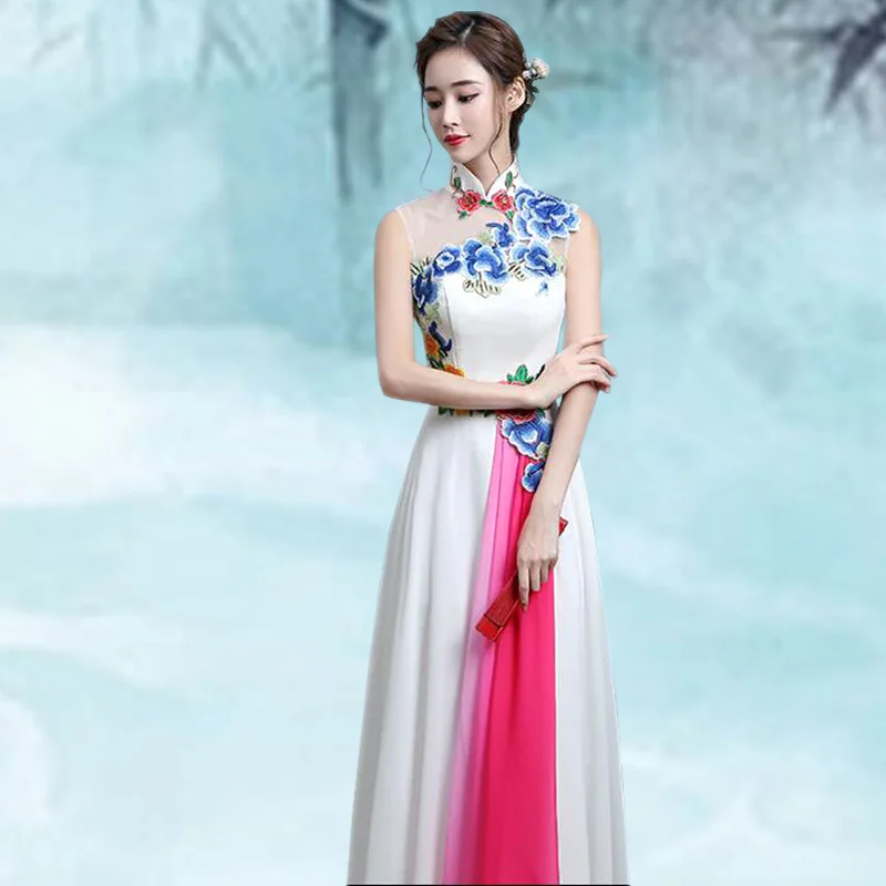 White Cheongsam Women Traditional Dress Sexy Wedding Qipao Embroidery Chinese Oriental Dresses Vestidos Formales Long QiPao |