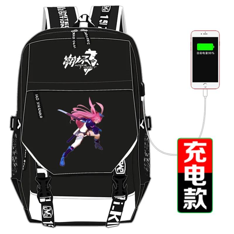 Honkai Impact 3 Печать Рюкзак киана каслана косплей женский рюкзак USB интерфейс ноутбук Рюкзак Холст Школьные сумки