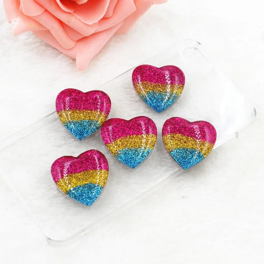 

10 шт./лот плоские сердца из смолы с блестками смешанные цвета DIY кабошоны из смолы аксессуары