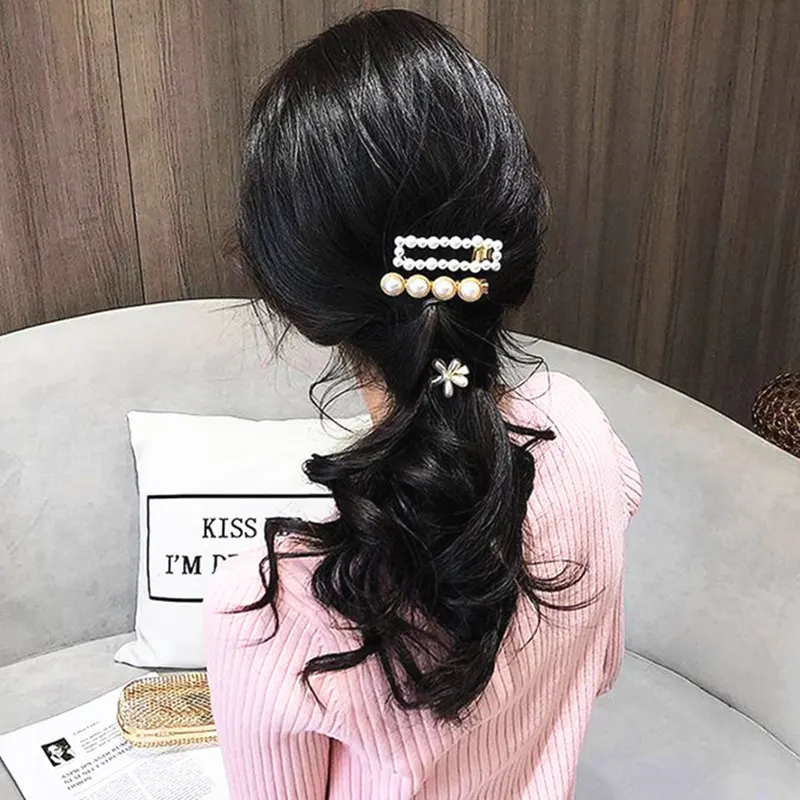 Женская металлическая заколка для волос с жемчугом зажим ручной работы