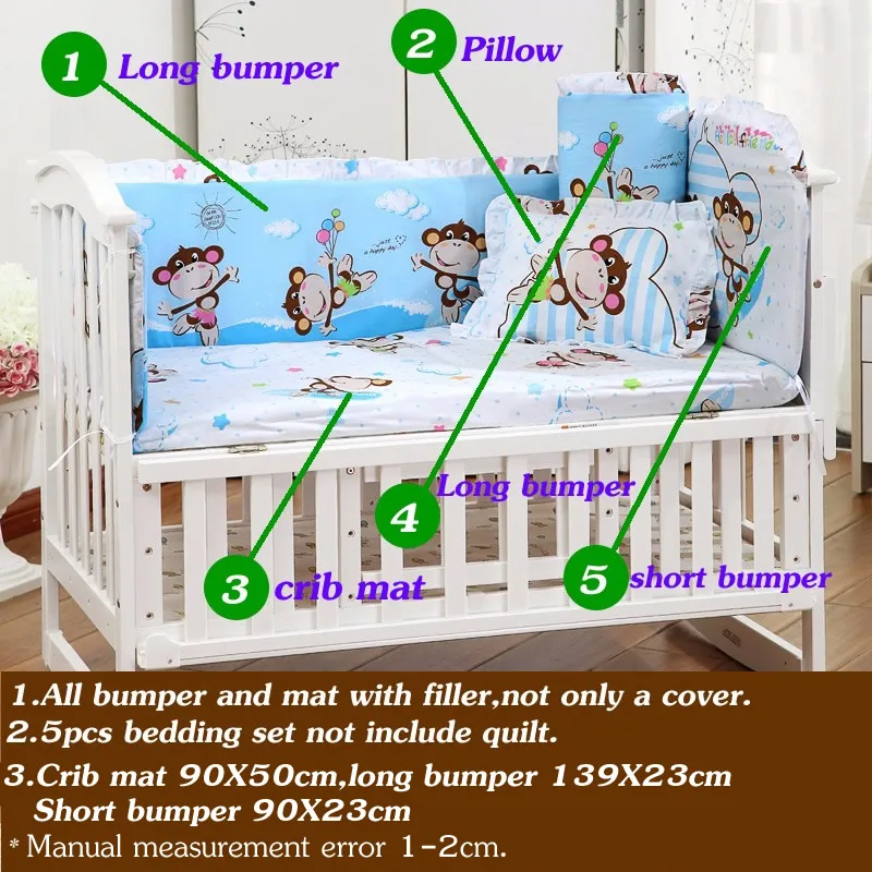 5 шт. детский хлопковый комплект постельного белья 90x50 см|crib bumper|baby bed bumperbed bumper |