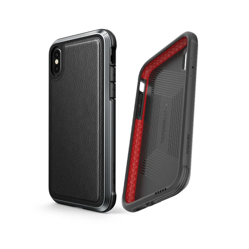 Black leather X-Doria Defense Lux+ чехол для iPhone X XR XS Max, военный класс, проверенный алюминиевый чехол для iPhone X R XS Max, защитный чехол - Цвет: Black leather