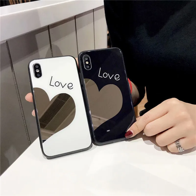 Модный простой стиль сердце &quotлюбовь&quot зеркало стекло для iphone 7 Чехол X XR 6 S 8 plus xs