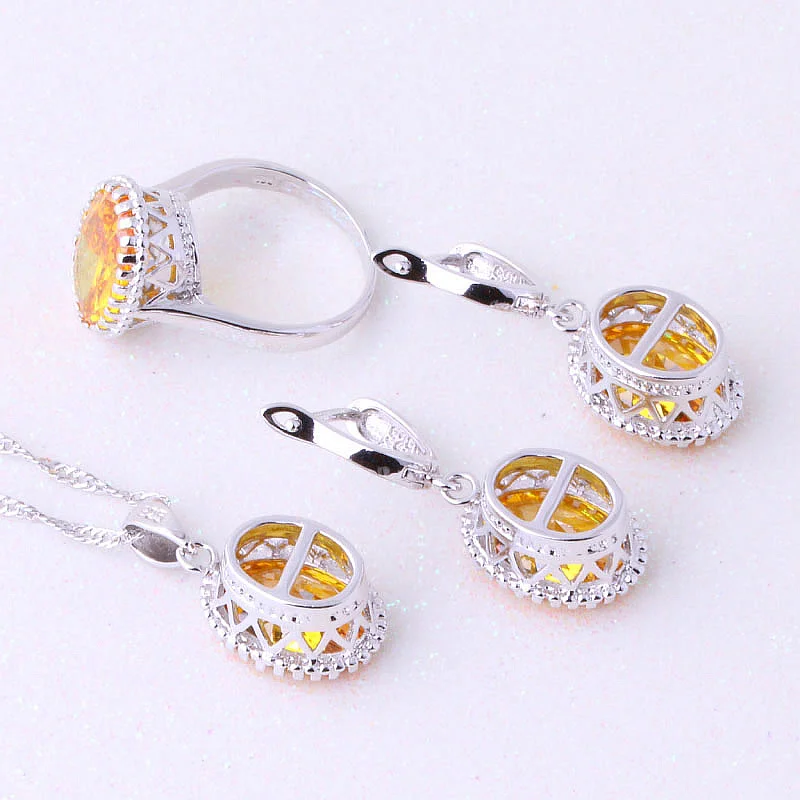 Женский ювелирный комплект из колье и серёг с жёлтым кристаллом|jewelry sets for women|fashion