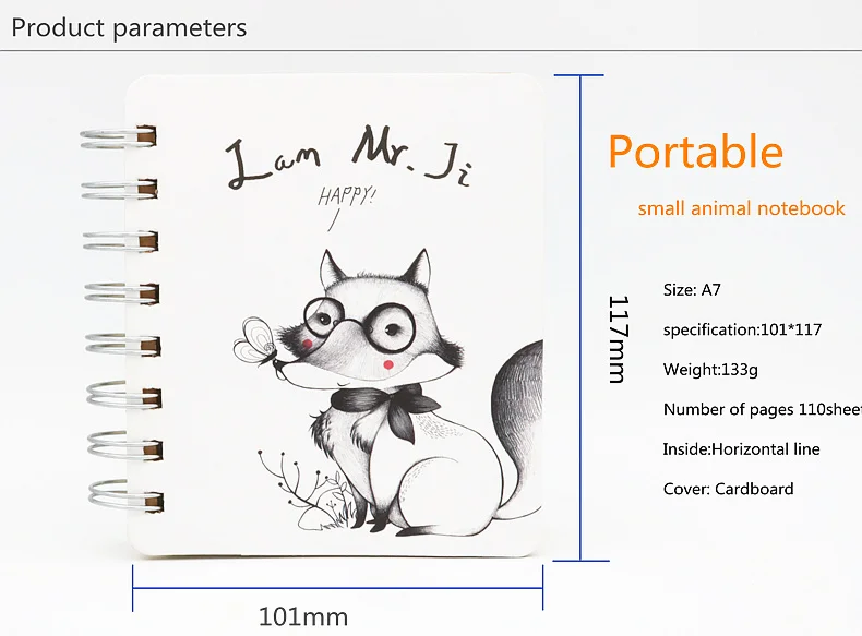 A7 Cute little animal notebook Hard surface iron ring hand holding portable notepad Student notebook