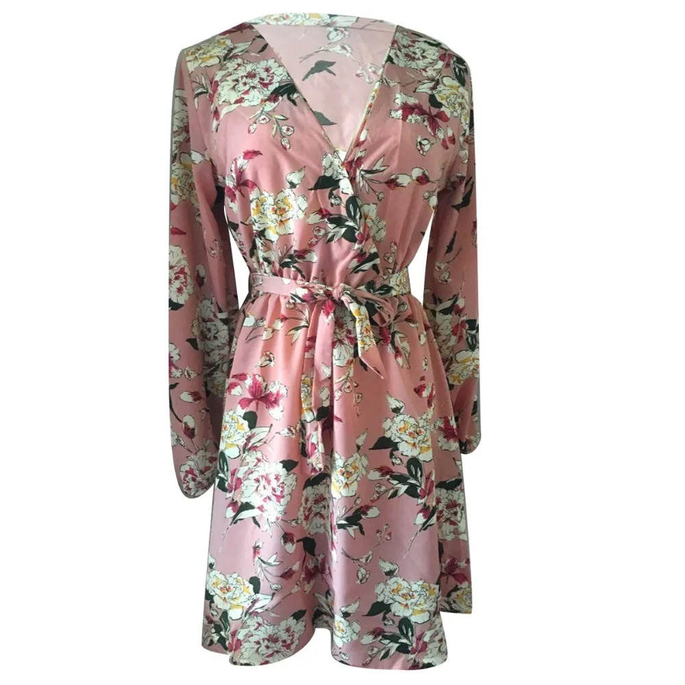 Сексуальная Глубокий v образным вырезом черный Цветочный принт платья подол