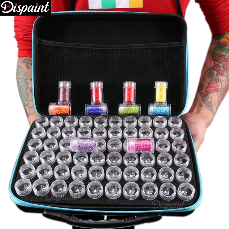 

Dispaint 60 Bottles Diamond Painting Box Tool Container Storage Box Carry Case Holder Hand Bag Zipper Design Shockproof Durable