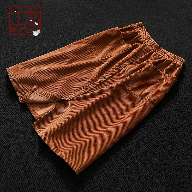 Вельветовая однобортная винтажная трапециевидная юбка Мори для девушки 2018