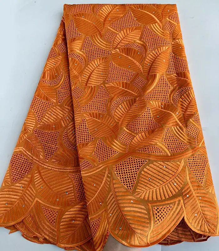 Plain orange 5 ярдов бирюзового синего очень мягкого натурального швейцарского кружева высокого качества африканская вышивка вуаль кружева ткань с маленькими отверстиями - Цвет: Plain orange