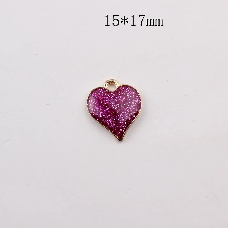 purple 10 шт./лот сияющий блеск капли масла подвеска в виде сердца Сплав Подвеска из эмали DIY ювелирных аксессуаров серьги браслет ручной работы YZ251 - Окраска металла: purple