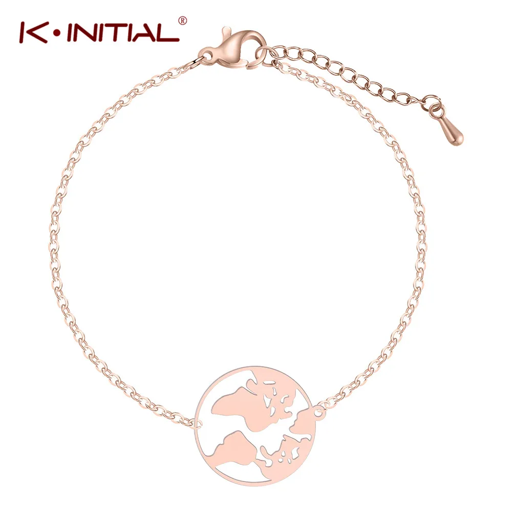 Модные браслеты Kinitial с картой мира для женщин очаровательные на запястье Круглый