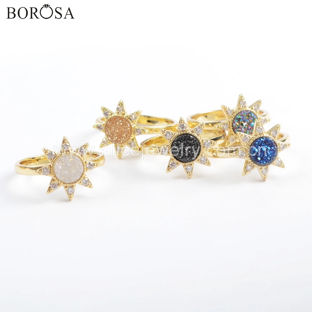 BOROSA 6 шт. смешанных цветов кулон агат Друза кольца ювелирные изделия микро паве