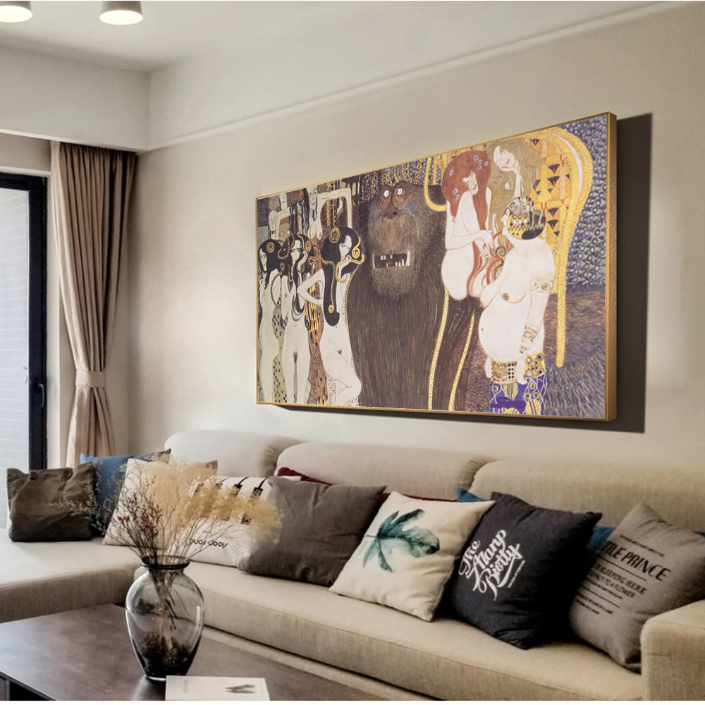 Gustav Klimt Paintings Reproductions On The Wall Beethoven Frieze Art Canvas Prints Nude Cuadros Pictures For Living Room | Дом и сад