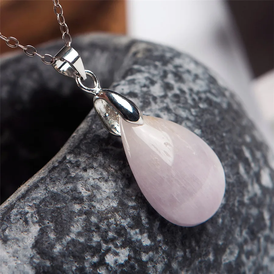 

Natural Kunzite Cat eye Effect Stone Necklace Water Drop Bead Women Fashion Pendant 22*15*6mm AAA Fashion Women Crystal Pendant