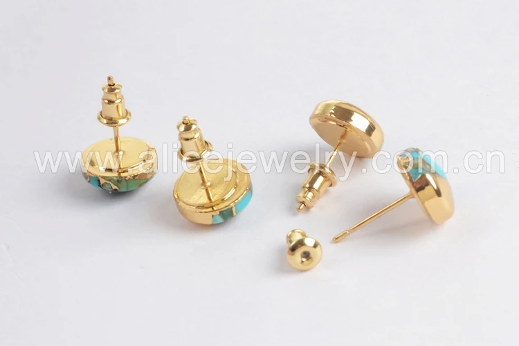 BOROSA 5 пар Boho Studs ISES шпильки 10 мм Позолоченные квадратные круглые треугольные натуральные бирюзовые серьги ручной работы подарки для леди G1723