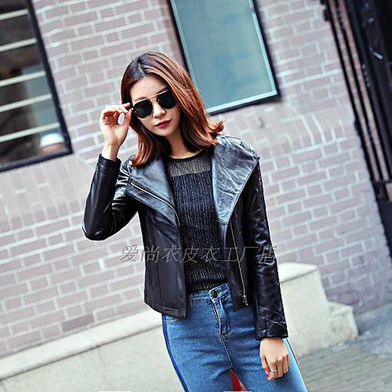 

Free Shipping Women's Leather Jackets Slim Genuine Leather Jackets Women's Sheep Coats