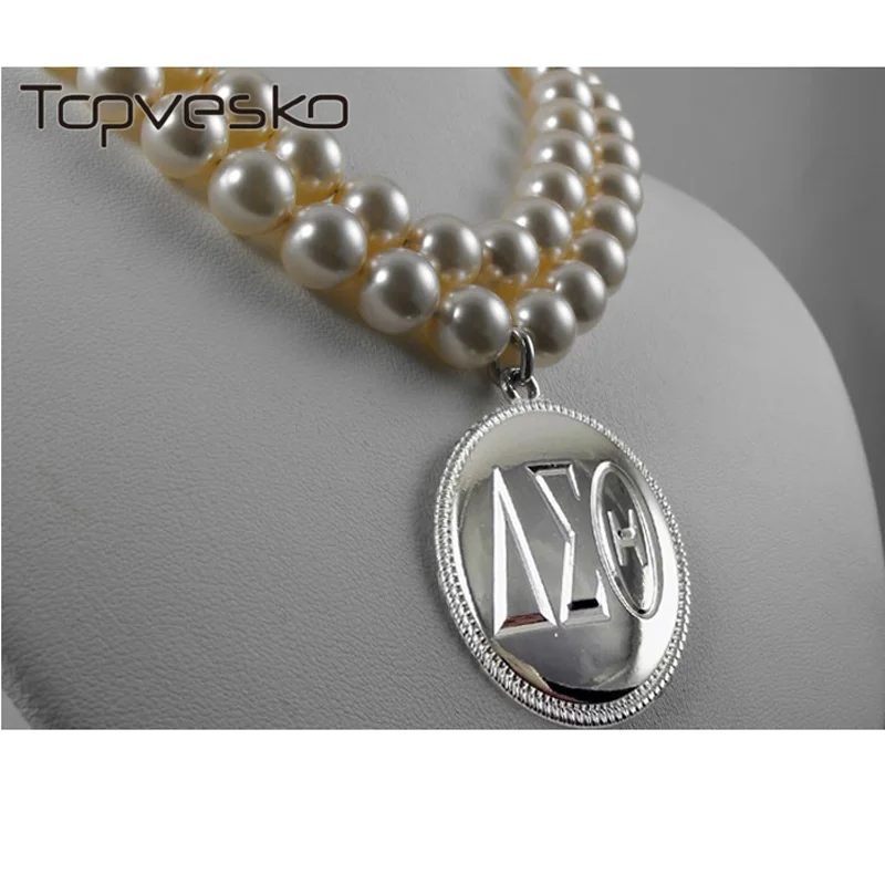 silver tone necklace Серебряное ожерелье из двух нитей с жемчугом, Серебряное золото, тон Delta Sigma Theta - Окраска металла: silver tone necklace