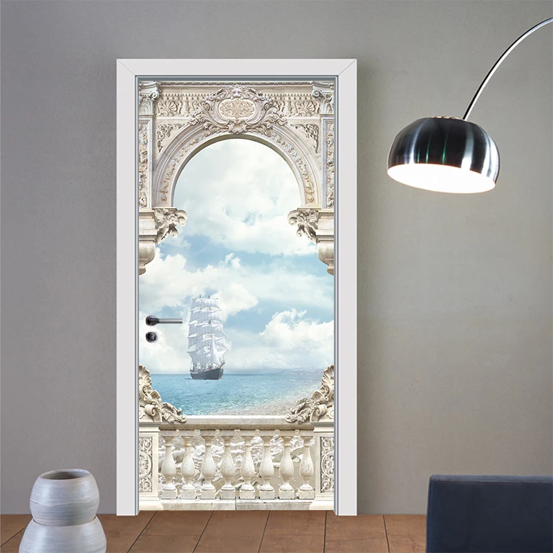 2 шт./компл. море парусник арки каменные двери наклейки пейзаж стиль обои спальня