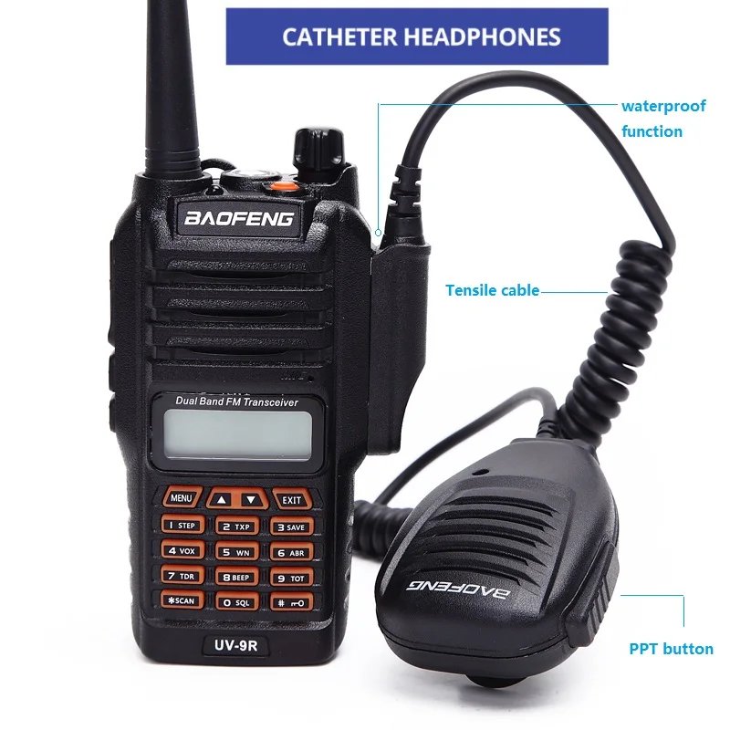 2 шт. портативный микрофон водонепроницаемый динамик для BAOFENG UV-9R plus рация PPT микрофон Baofeng BF-A58 uv9R плюс BF-9700