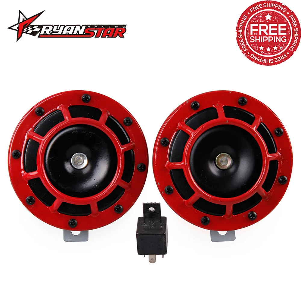 Красный супер громкий компактный электрический звуковой сигнал 2 шт. 12 В 110 дБ для