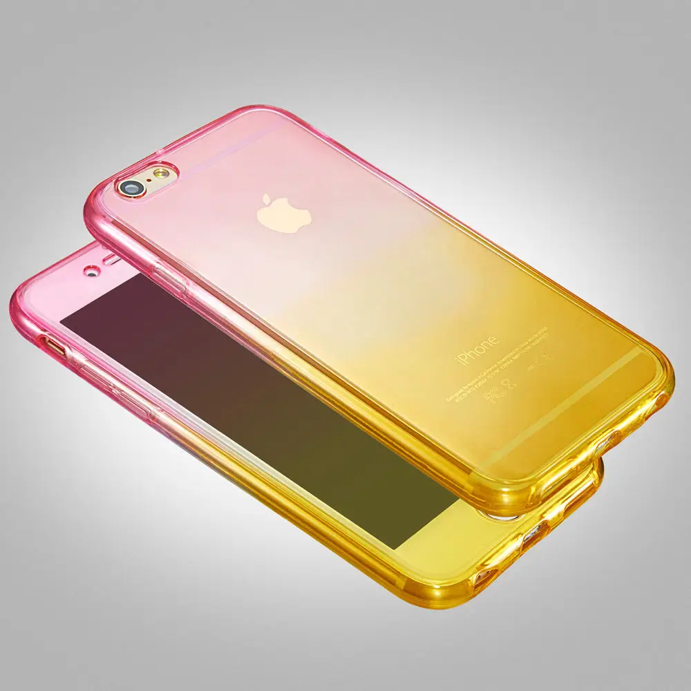 Для iPhone 6 6s Plus 5 5S градиентный цветной задний + передний Прозрачный ТПУ Мягкий