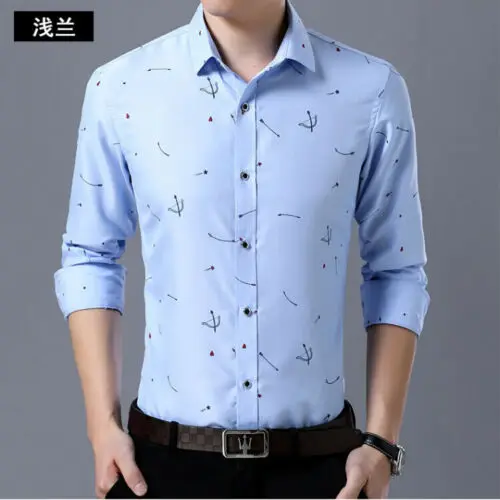 Мужская рубашка с длинным рукавом облегающая Повседневная принтом