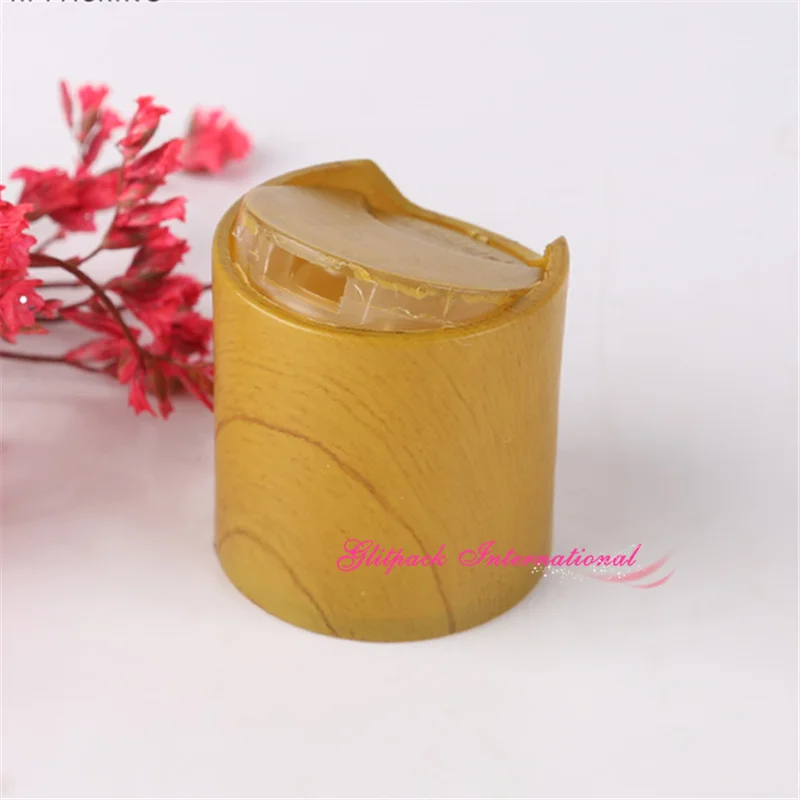 Special wood grain color PP Plastic Disc Top cover for lotion Shampoo squeezable containers R24 24mm neck polypropylene Lid |
