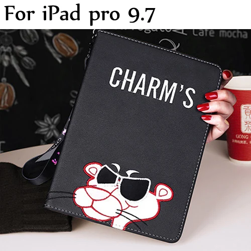Смарт-часы кожаный чехол для нового iPad /, air/air2, 2/3/4, iPad pro 9," милый пантера Детские планшеты Cover w/ремешок на руку+ подарки - Цвет: 02 ipad pro 9.7