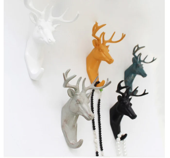 Ретро 3d смолы головой животного ремесел Крючки для халатов украшения стены