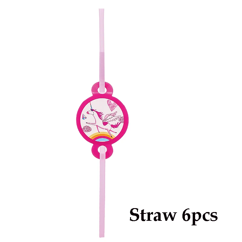 straw 6pcs Вечерние принадлежности Единорог тема День Рождения Декоративная скатерть для вечеринки тарелка чашка соломенный флаг табличка вечерние Декор - Цвет: straw 6pcs