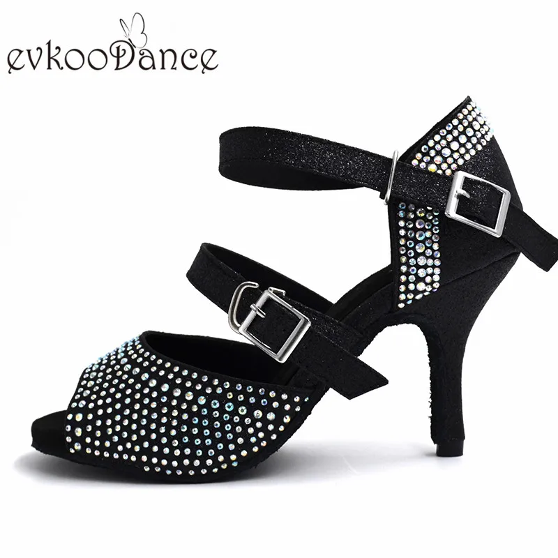 Черные блестящие туфли на высоком каблуке 8 см Zapatos De Baile женские атласные с