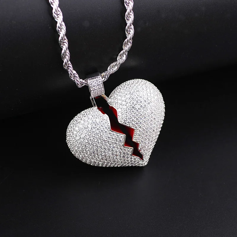 Fashion Broken Heart Iced Out Chain Pendant Necklace Statement Gold Color Cubic Zircon Hip Hop Men's Jewelry Gift | Украшения и