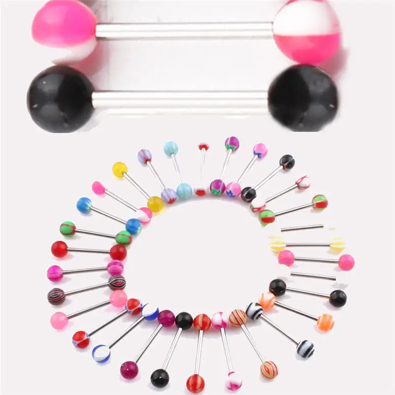 100 шт. разноцветные хирургические стальные стержни для языка кольца штанга