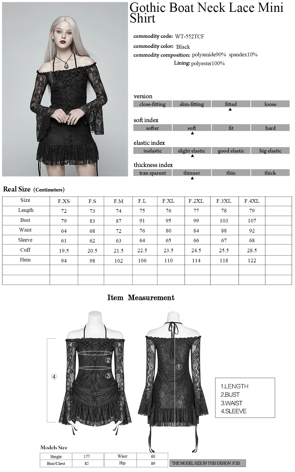

Punk Rave Women T-shirt Gothic Sexy Lady Lace Boat Neck Off-shoulder Fashion Long Sleeve Tops for Women
